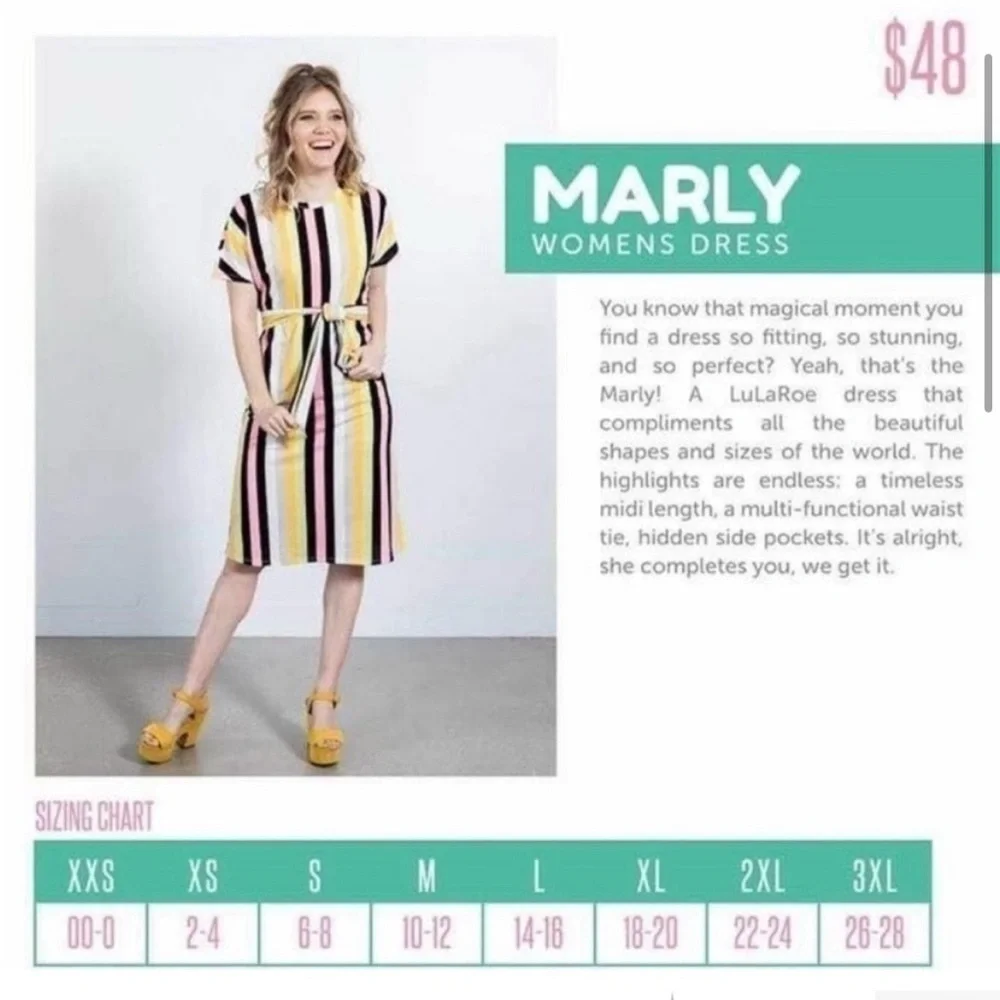 Lularoe Golden Yellow Floral Belted Marly Dress w/ Pockets Womens Size Medium - Picture 11 of 12